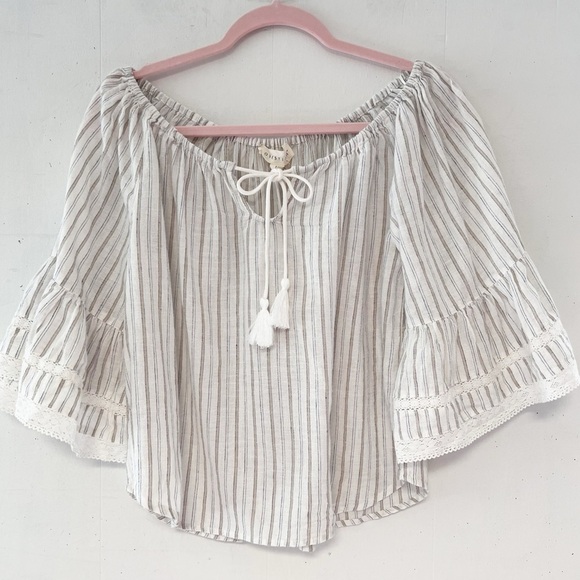 Lovestitch Striped Linen Blend Off The Shoulder Top Size Medium NWT - Picture 13 of 13